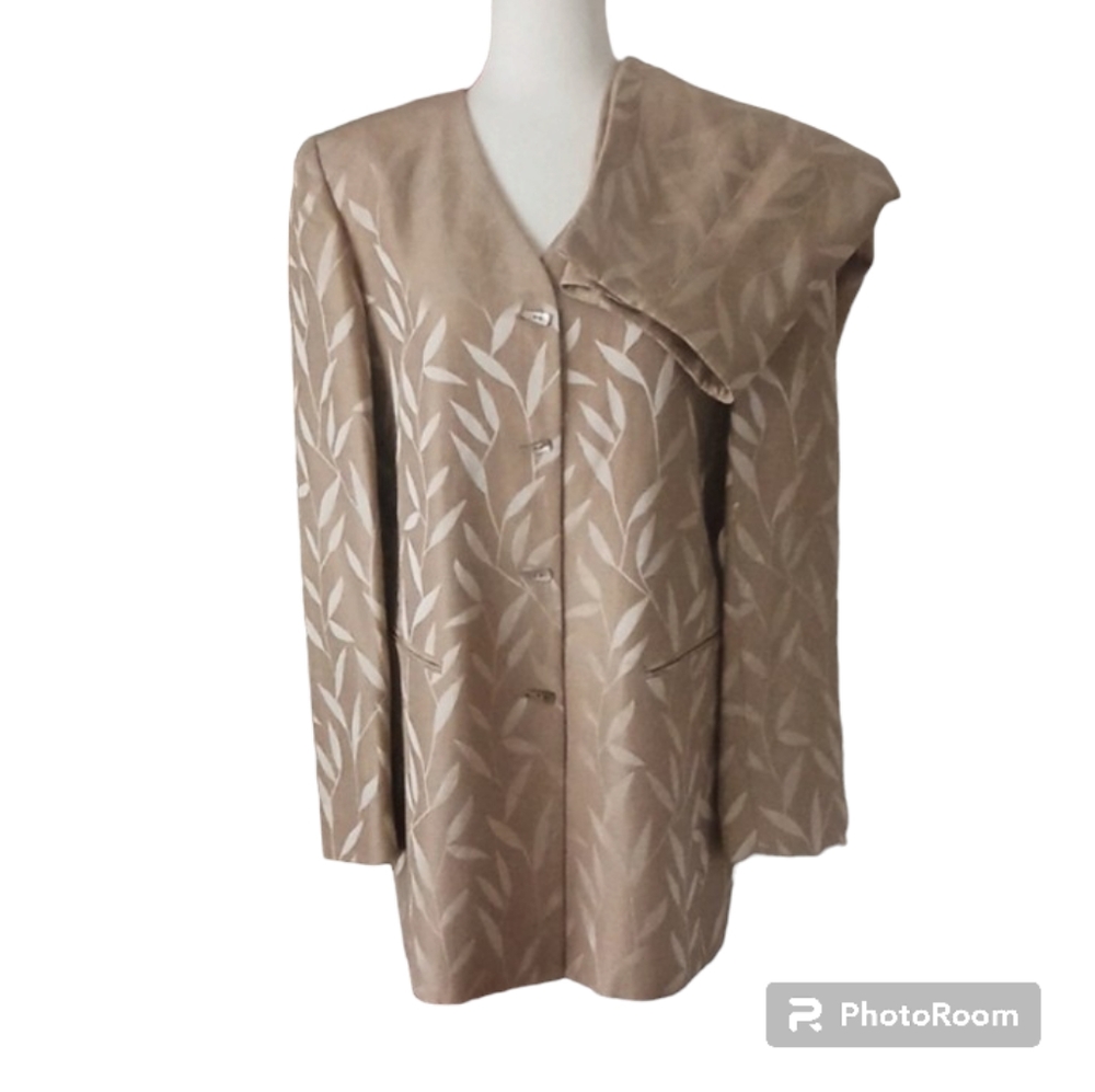 VINTAGE Dana Buchman suit jacket pencil skirt V-Neck long sleeve tan sz 10